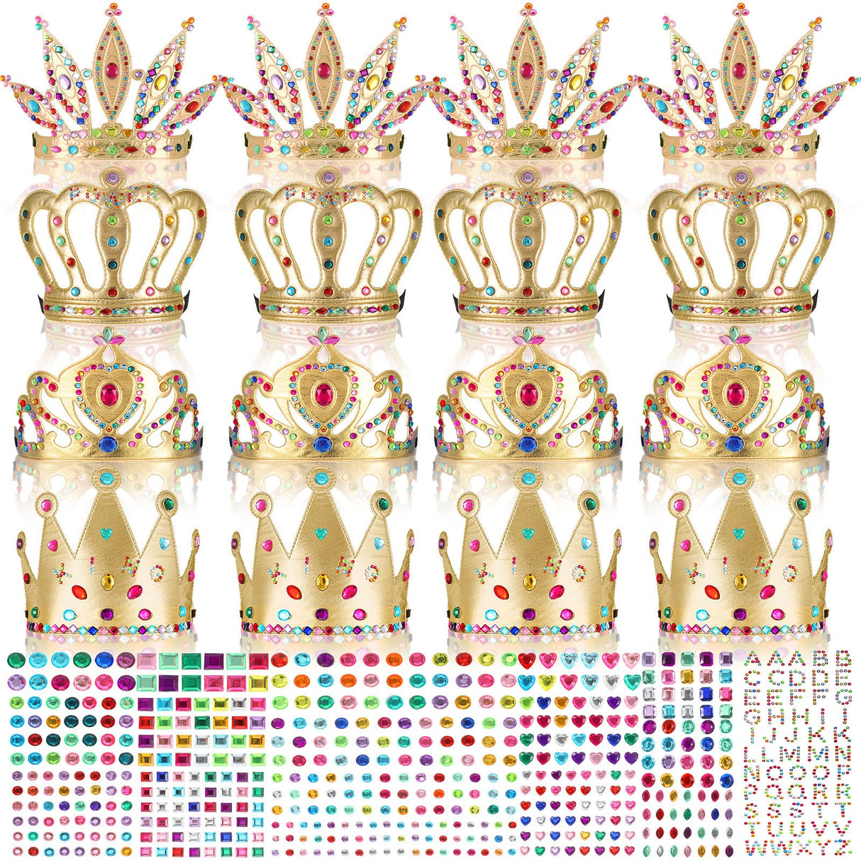Civaner 17 Pcs Princess Party Crowns Set DIY Tiaras Making Kit for Kids with Diamond Stickers, Party Favors and Supplies(Gold) Civaner