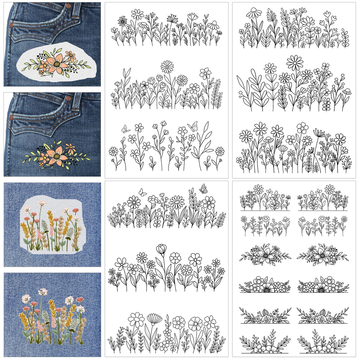 Water Soluble Stabilizer Embroidery Patterns - CRASHOT 4 Sheets Stick and Stitch Embroider Paper Wash Away, Flower Floral Daisy Butterfly Designs, Suprise for Hand Sewing Lover CRASHOT