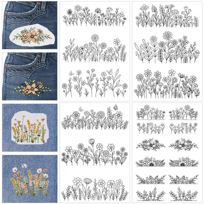 Water Soluble Stabilizer Embroidery Patterns - CRASHOT 4 Sheets Stick and Stitch Embroider Paper Wash Away, Flower Floral Daisy Butterfly Designs, Suprise for Hand Sewing Lover