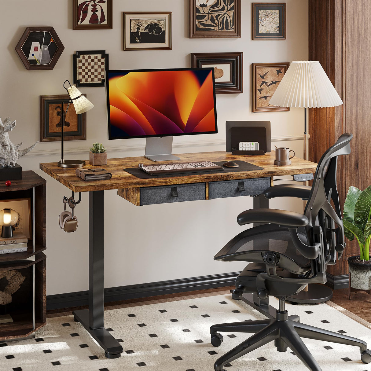 Agilestic Standing Desk with 2 Drawers, Adjustable Height Electric Desk with Storage, 63 x 24 Inches Sit Stand Up Computer Table for Work Office Home, Rustic Brown Agilestic