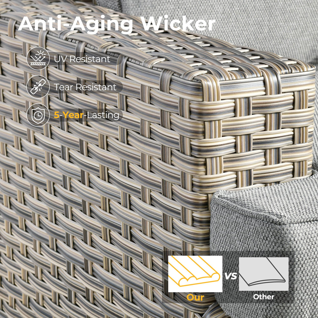 HOOOWOOO Outdoor Sectional Patio Furniture Set with Fire Pit Table,15 Pieces Wicker Conversation Sets L Shaped Couch,Extra Deep Out Door Sofa Outside Furniture with Swivel Chairs Ottoman,Charcoal Gray HOOOWOOO