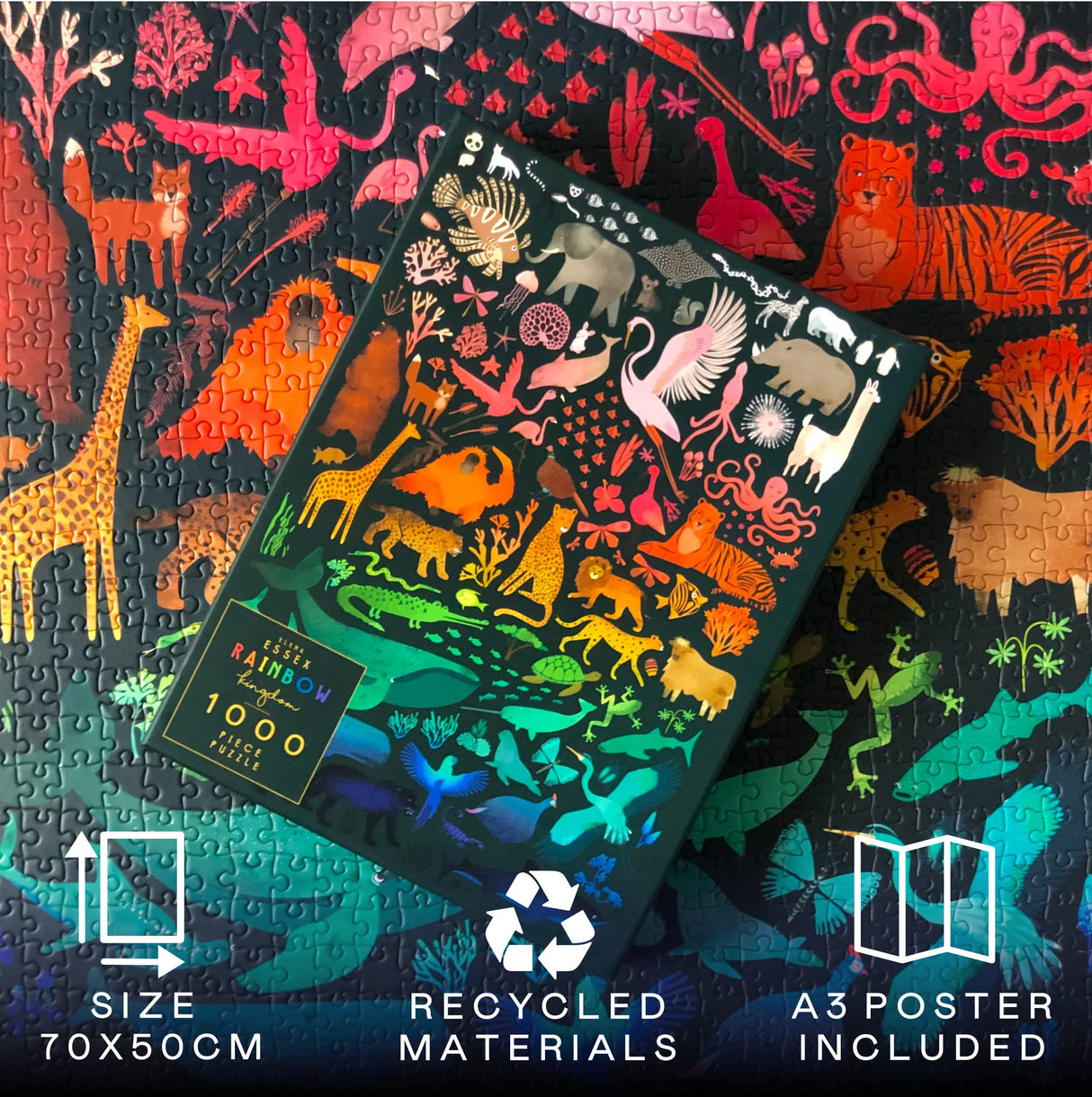 Elena Essex Puzzles for Adults - Rainbow Kingdom | 1000 Piece Puzzle | Jigsaw Puzzles 1000 Pieces | Pride Rainbow Animal Gradient Puzzle | Adult Puzzles Size 20 x 28 inches Elena Essex