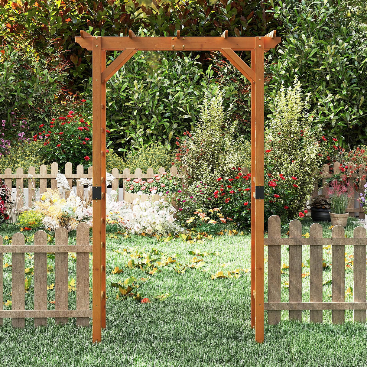 Giantex 7FT Wood Garden Arbor Trellis, Wooden Wedding Arch for Ceremony Party, Outdoor Archway Pergola for Climbing Plants, Pathway, Yard, Garden Decor, Easy Assembly (Honey Brown, 55''W x 85''H) Giantex