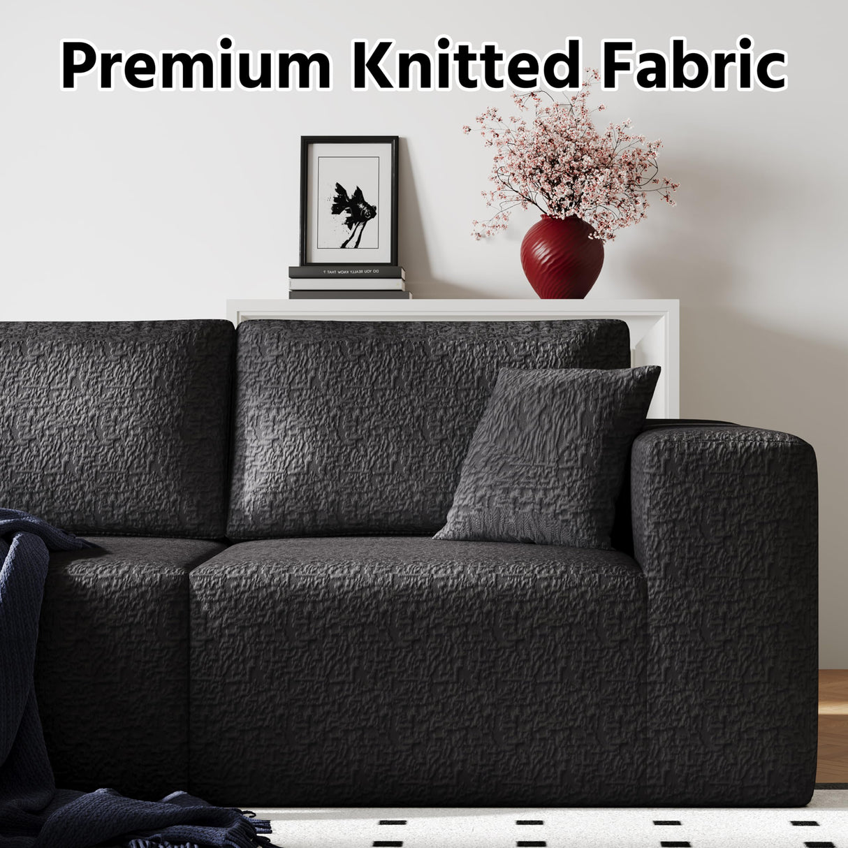 108" Cloud Modular Sectional Couch with L-Shape Chaise, Modern Sectional Sofa with Deep Seat Couch, Ultra Soft Knit Fabric Couches for Living Room, No Assembly Required, Left Facing Chaise (Black) YVDNHP