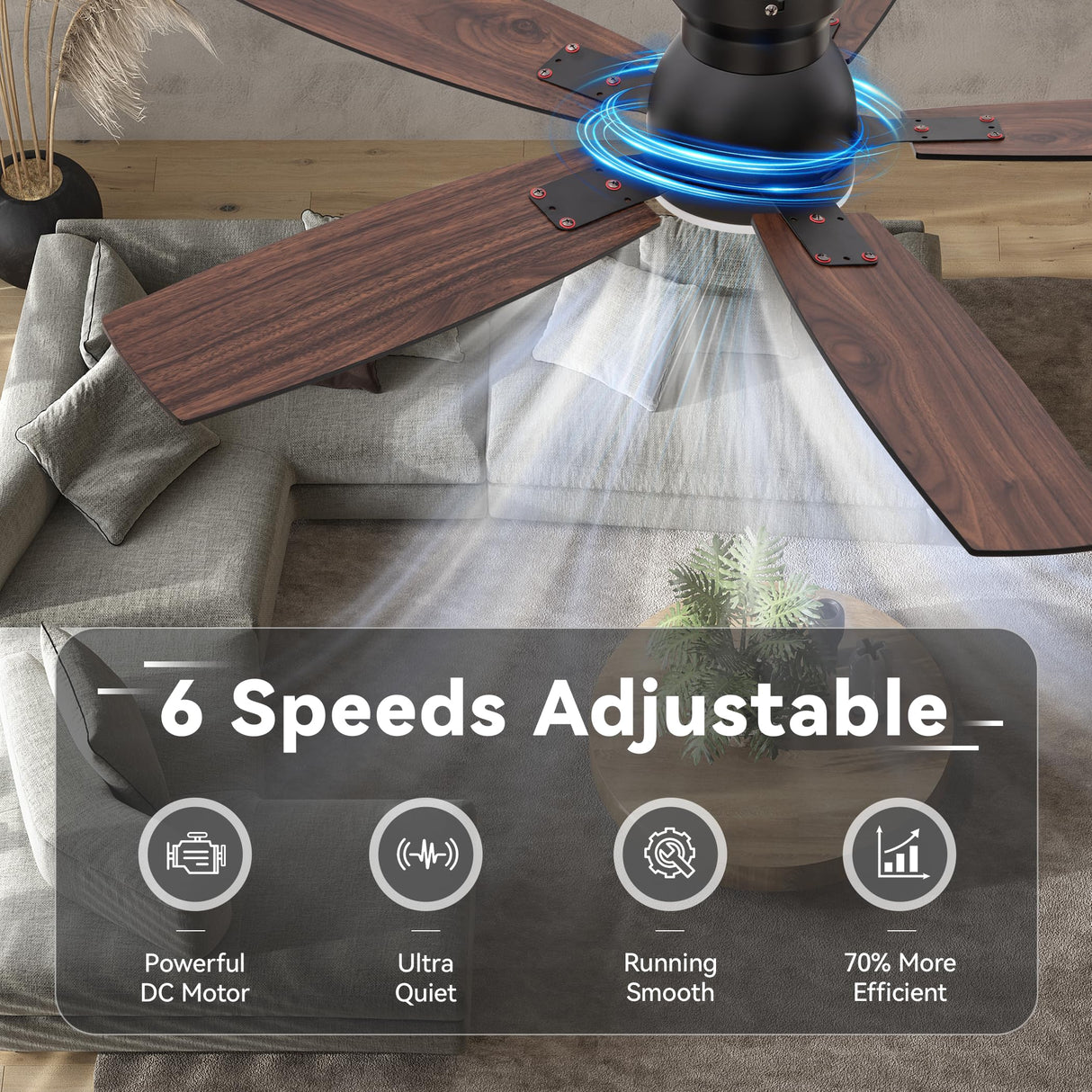 SUNMORY 42" Ceiling Fans with Lights and Remote/APP Control, Low Profile Ceiling Fan with Light, Reversible, Quiet 6 Speeds, Stepless Dimmable, Flush Mount Ceiling fan for Bedroom Indoor/Outdoor Use SUNMORY