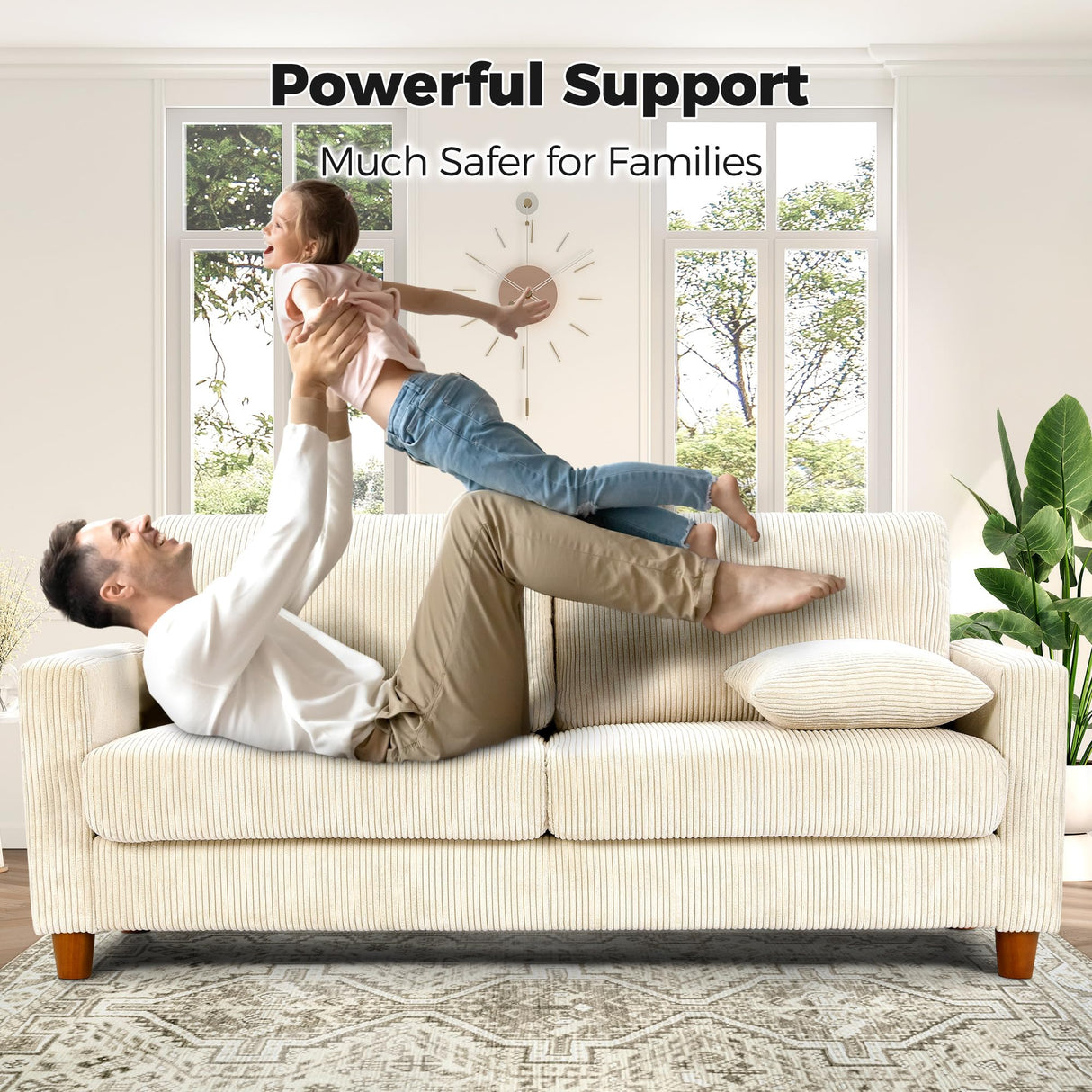 Kidirect 70in Corduroy Couch, Sofas for Living Room No Tool Assembly, Comfy Couches for Living Room 21in Deep Seats, Oversized Loveseat Sofa with 2 Pillows, 3 Seater Couch for Bedroom, Beige Sofa Kidirect