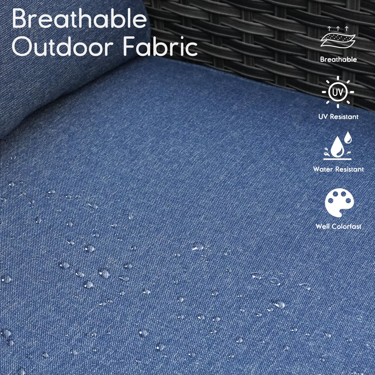 HOOOWOOO Patio Outdoor Conversation Set with Fire Pit Table,9 Piece Modern Outside Furniture with Swivel Rocking Chairs,PE Wicker Out Door Furniture Sofa and Ottoman Set(Denim Blue) HOOOWOOO