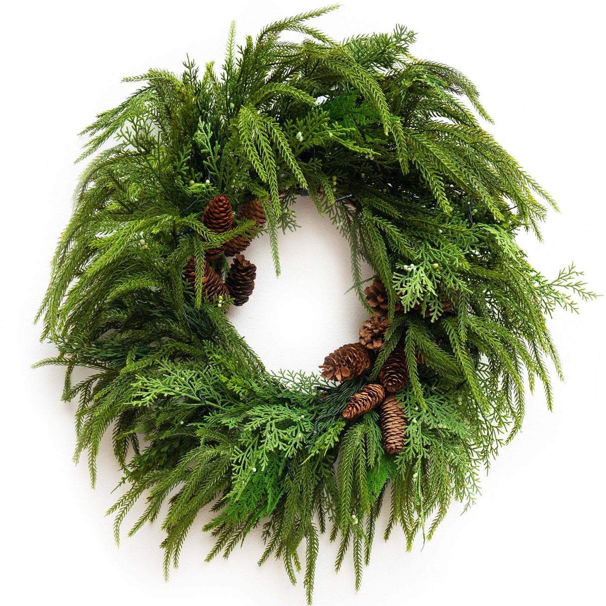 24 Inch Real Touch Norfolk Pine Wreaths for Front Door, Soomeir Artificial Christmas Wreath Green Faux Pine Wreath for Wall Windows Mantle Outdoor Christmas Decoration Soomeir