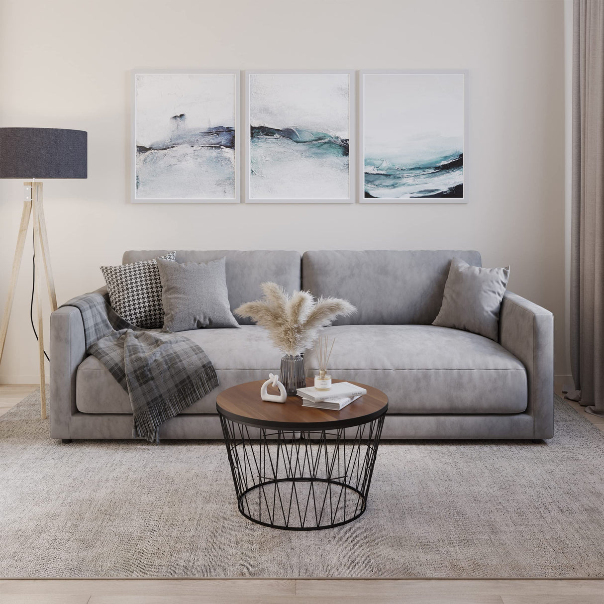 Lavish Home Mid-Century Round Coffee Table with Geometric Metal Base-Small Modern Accent for Living Room, 23.5", Brown Walnut & Black Lavish Home