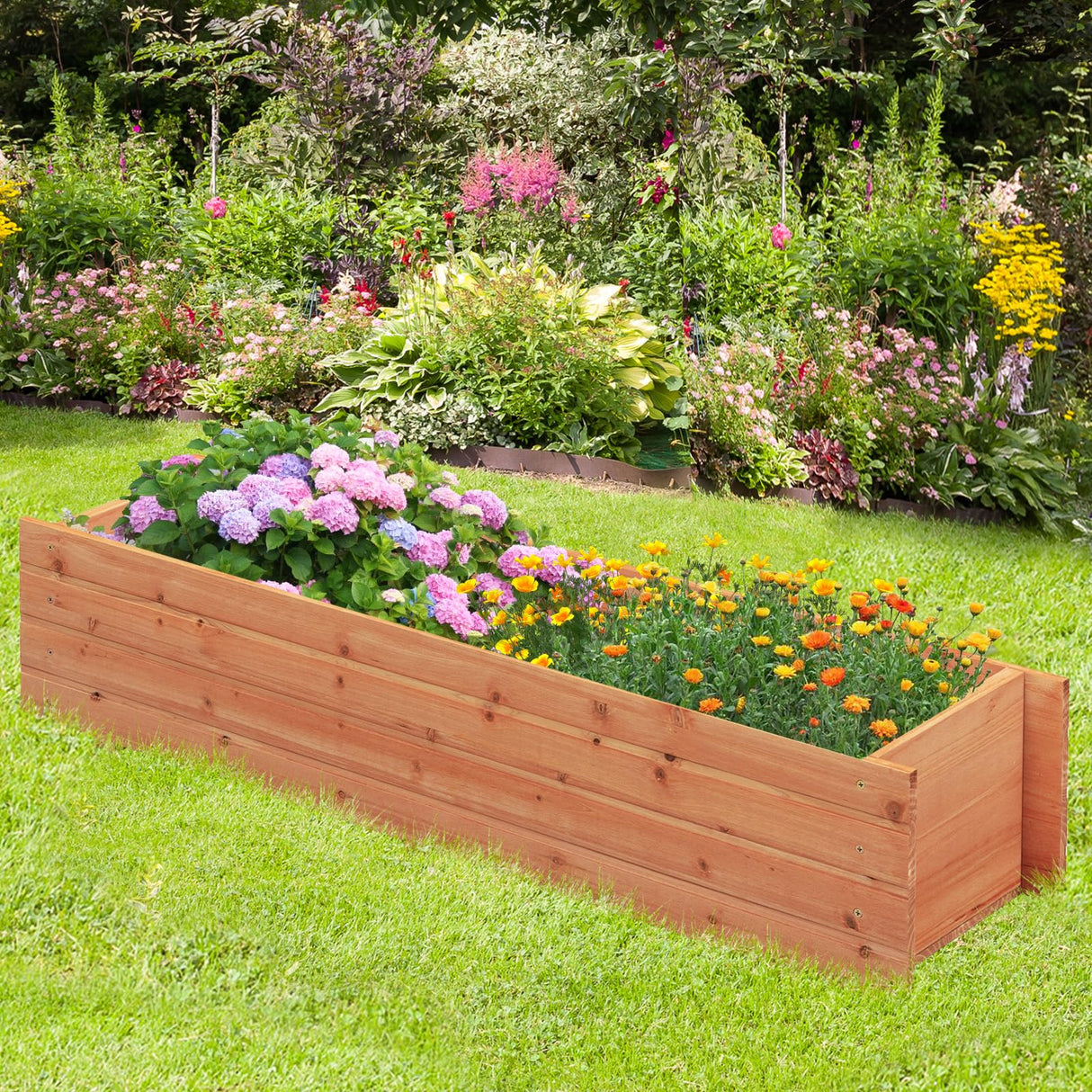CLEEMAN Raised Garden Bed, Rectangle Wood Garden Planter with 2 Drainage Holes & Removable Bottom, Planter Box Outdoor for Fruit Vegetable Flower Herb, 44” x 11” x 10” CLEEMAN
