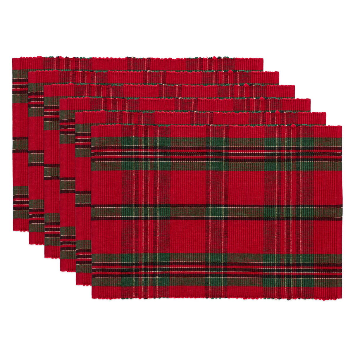 DII Farmhouse Christmas Plaid Dining Table & Kitchen Décor, Holiday Placemat Set, 13x19, Red & Green, 6 Count DII