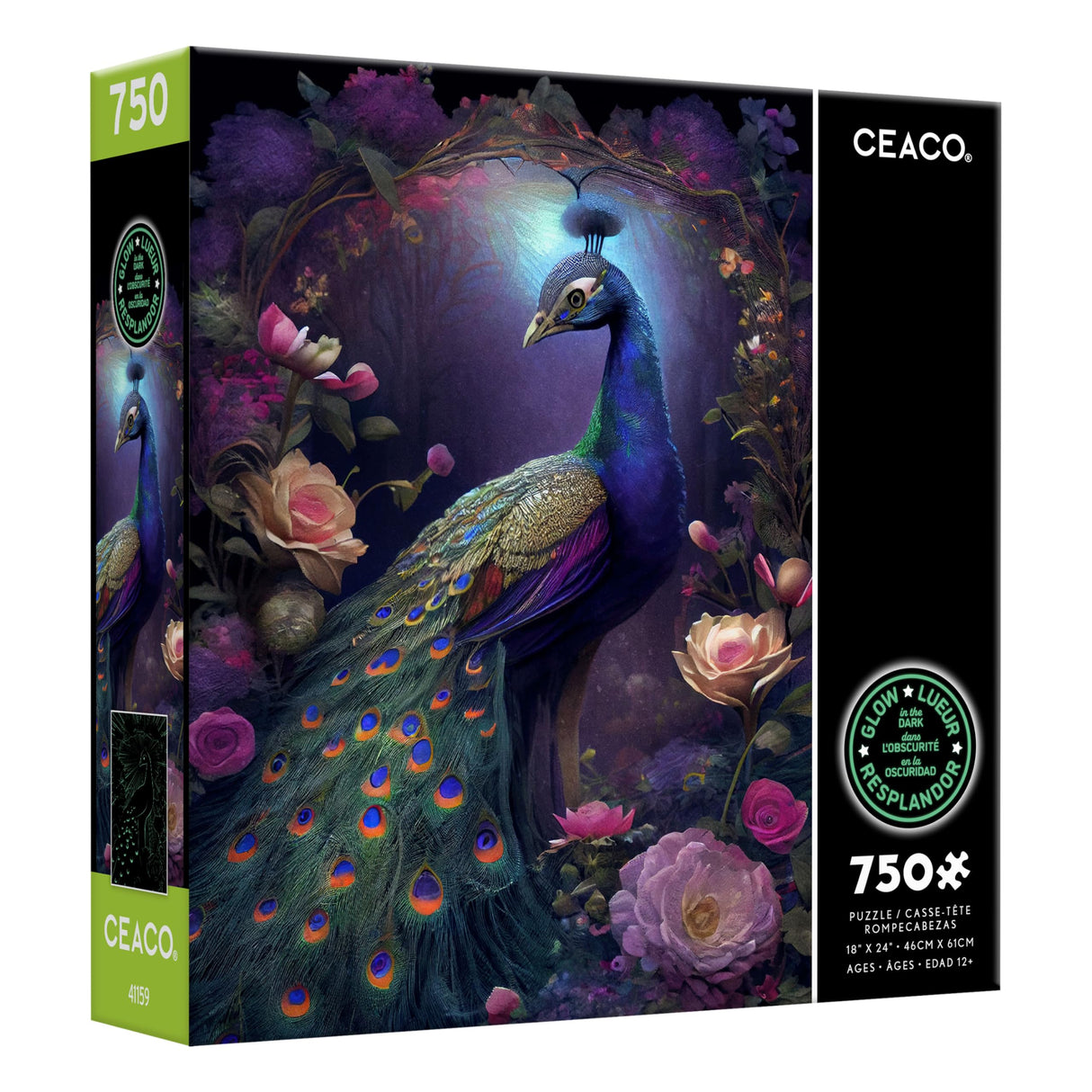 Ceaco - Glow in The Dark - Peacock Glow - 750 Piece Jigsaw Puzzle Ceaco