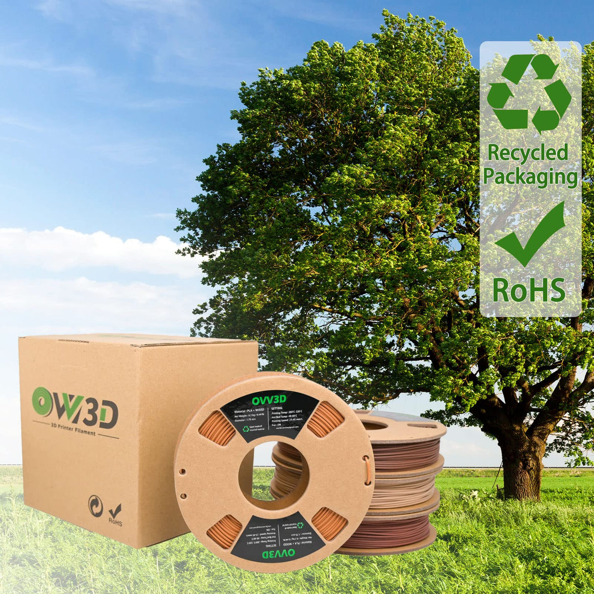 OVV3D Wood 3D Printer Filament Bundle, Wood PLA Filament 1.75mm Bundle, Wood Filament More Than 30% Real Wood Fiber, Walnut, Oak, Cherry, Teak, 1.75 PLA Filament 3D Printing Filament, 200g X 4 Pack OVVNYXE