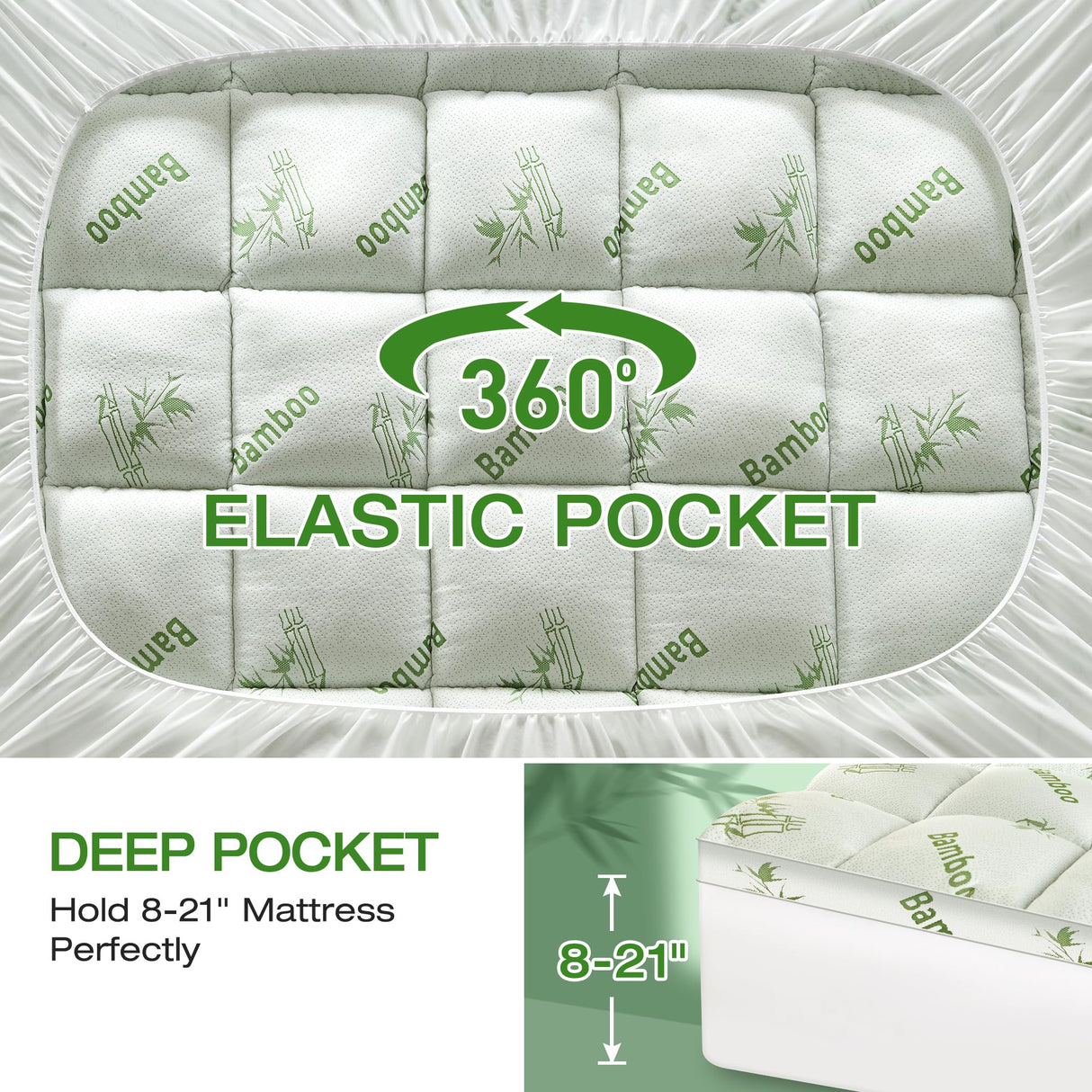 Easthome Mattress Topper Twin Size Viscose Derived from Bamboo, Thick Soft Pillow Top Mattress Pad Cover for Back Pain, Mattress Protector with 8-21 Inch Deep Pocket, White Easthome