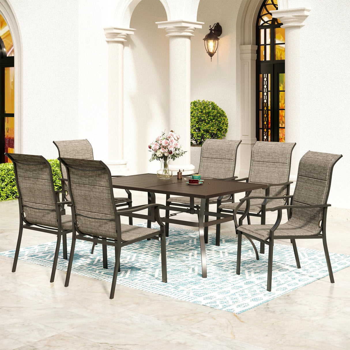 SUNSHINE VALLEY 7 Piece Patio Dining Sets for 6, Outdoor Table and Chairs Set with Patio Dining Table(1.61-2" Hole) and 6 High Back Textilene Patio Dining Chairs, Outdoor Dining Sets for Deck Backyard SUNSHINE VALLEY