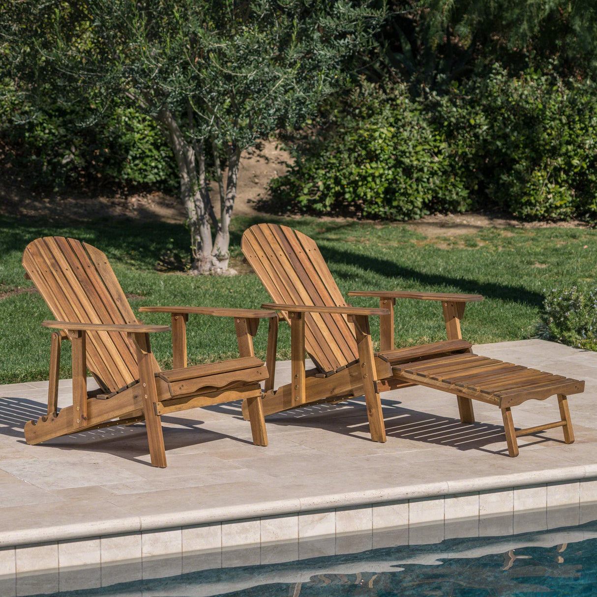 GDFStudio Outdoor Reclining Wood Adirondack Chair with Footrest (2, Natural Stained) GDFStudio