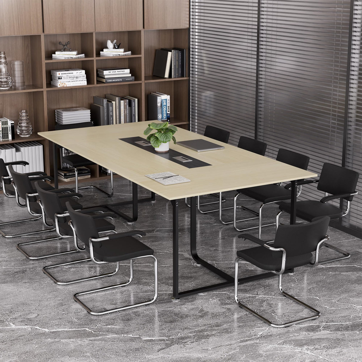 Zethvax 8FT Conference Table,Conference Room Table with Grommet,Stable Structure,Adjustable Foot Pads,Large Seminar Table for Office Meeting 94.4 L x 47.2 W x30.7 H (Wood) Zethvax