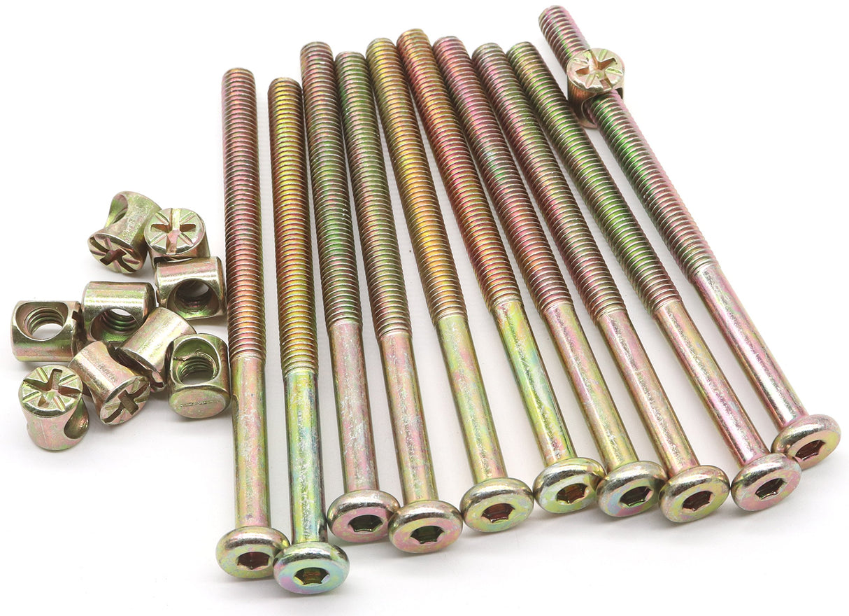 binifiMux 10-Pack M6 x 90mm Hex Allen Head Furniture Crib Baby Bed Bolt and Barrel Nuts, for Bunk Bed Chairs Cots Headboard binifiMux