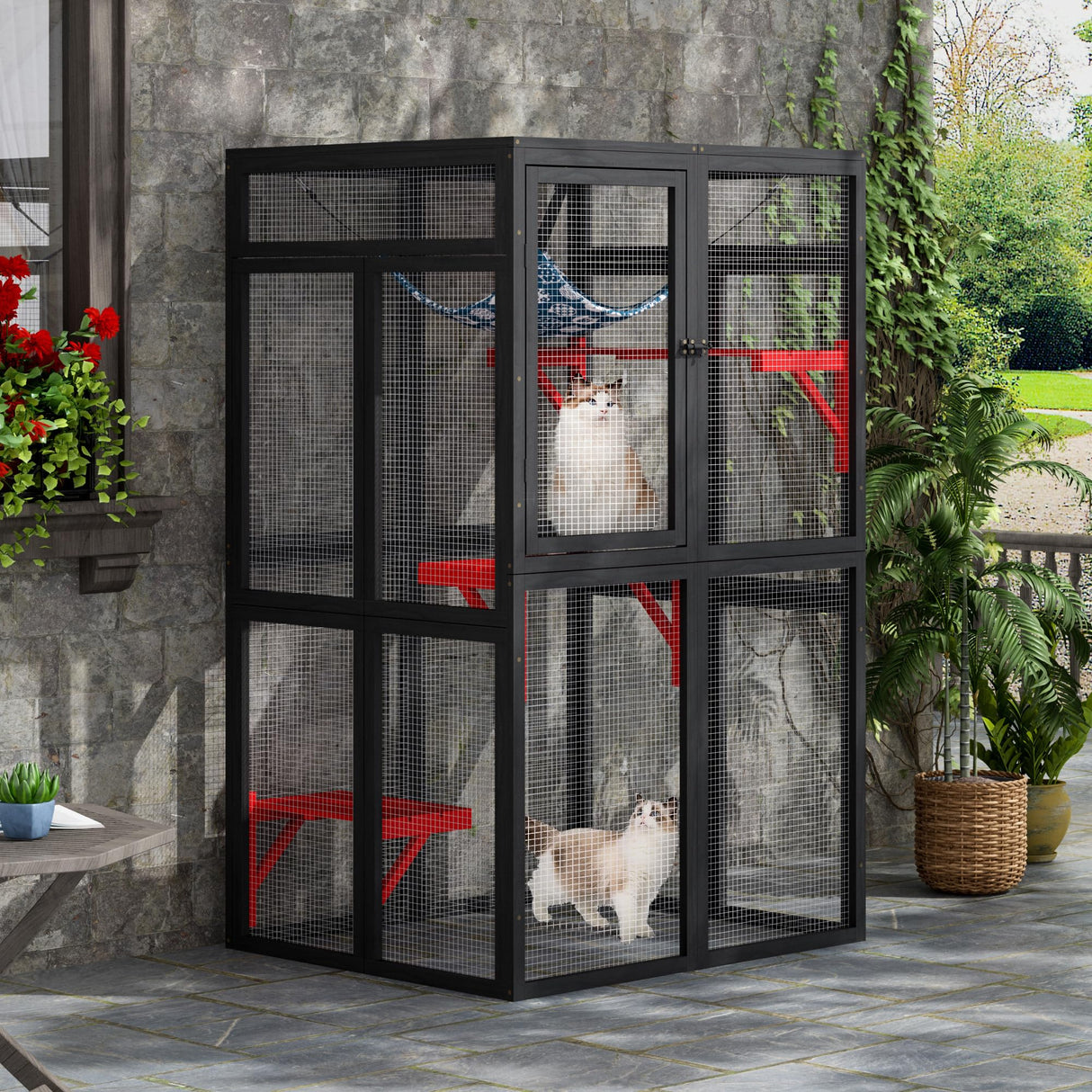 Catio Outdoor Cat Enclosure, Wooden Catio with Window Access for Patio, Indooe Kitty House (Gothic) Nyeekoy