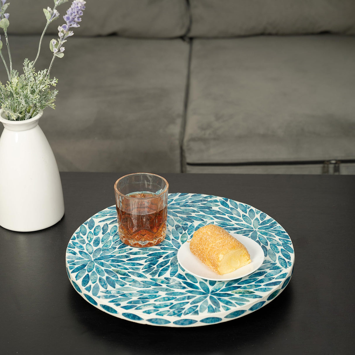 CLAYNIX Lazy Susan for Table Mother of Pearl Turntable Organizer, Wood Round Spinning Tray Rotating for Kitchen, Cabinet, Counter Spice Pantry (D 12.5 in) CLAYNIX