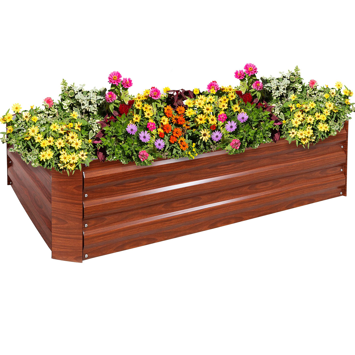 Sunnydaze 11.75" H Raised Metal Garden Bed - Galvanized Raised Garden Bed Outdoor for Vegetables and Flowers - Woodgrain - 4' x 3' Rectangle Sunnydaze