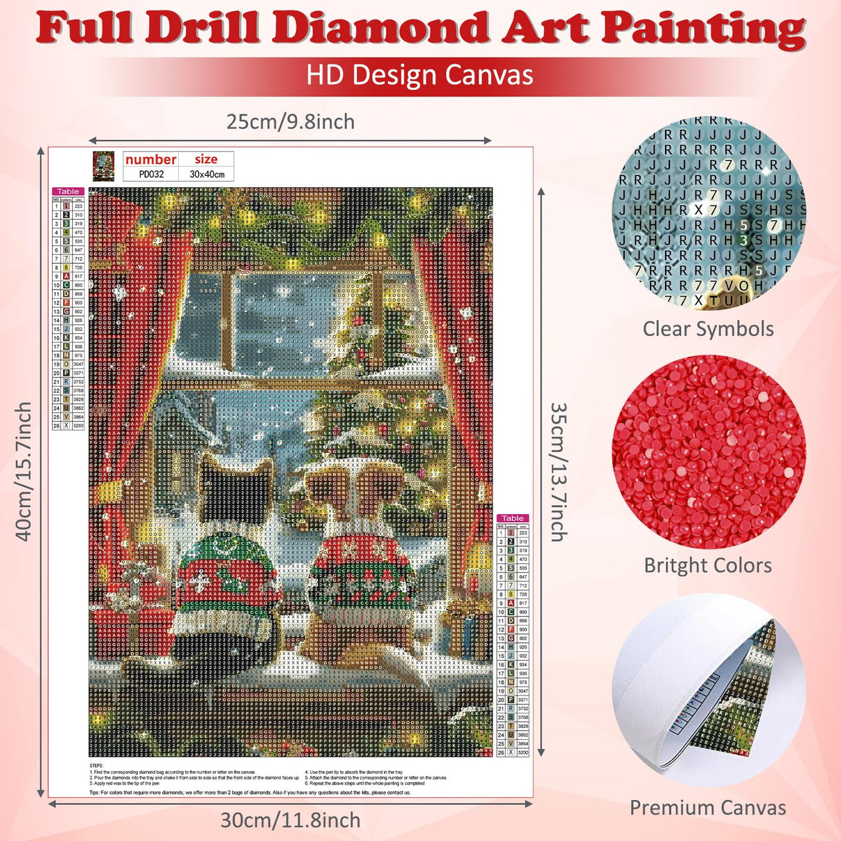 DOMROM Christmas Diamond Painting Kits, Dog and Cat 5D Diamond Art Kits,Gem Art Painting with Diamonds Dots, Arts and Crafts for Beginners Adult Wall Decor 12 x 16inch DOMROM