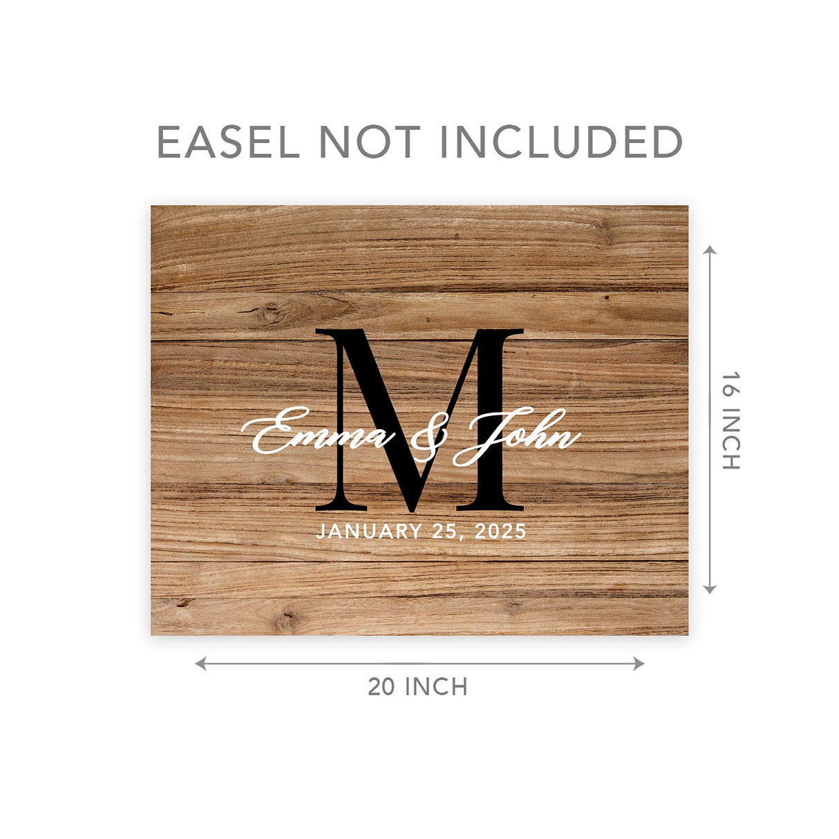Andaz Press Custom Large Canvas Wedding Guest Book Alternative, 16 x 20 Inches, Rustic Wood Monogram Horizontal Personalized Sign Our Canvas Guest Andaz Press