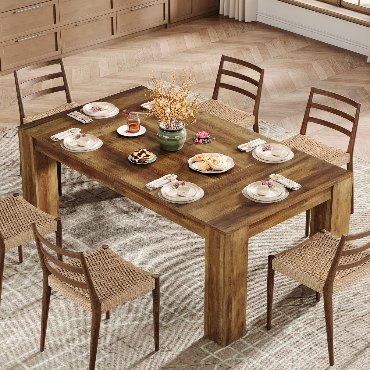 Tribesigns 63-Inch Dining Table for 4-6 People, Rectangular Kitchen Dinner Table, Farmhouse Wooden Eating Table for Home Kitchen, Dining Room Tribesigns