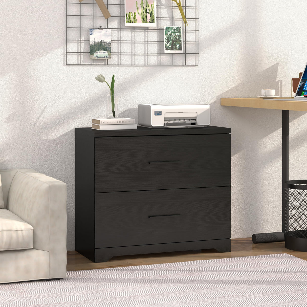 2-Drawer Wood Lateral File Cabinet, Filing Cabinets Anti-Tilt Mechanism for Home Office Storage Organization, Accommodates Letter/A4/Legal Size, New Heightened Drawer Design Home Office (Black) Panana