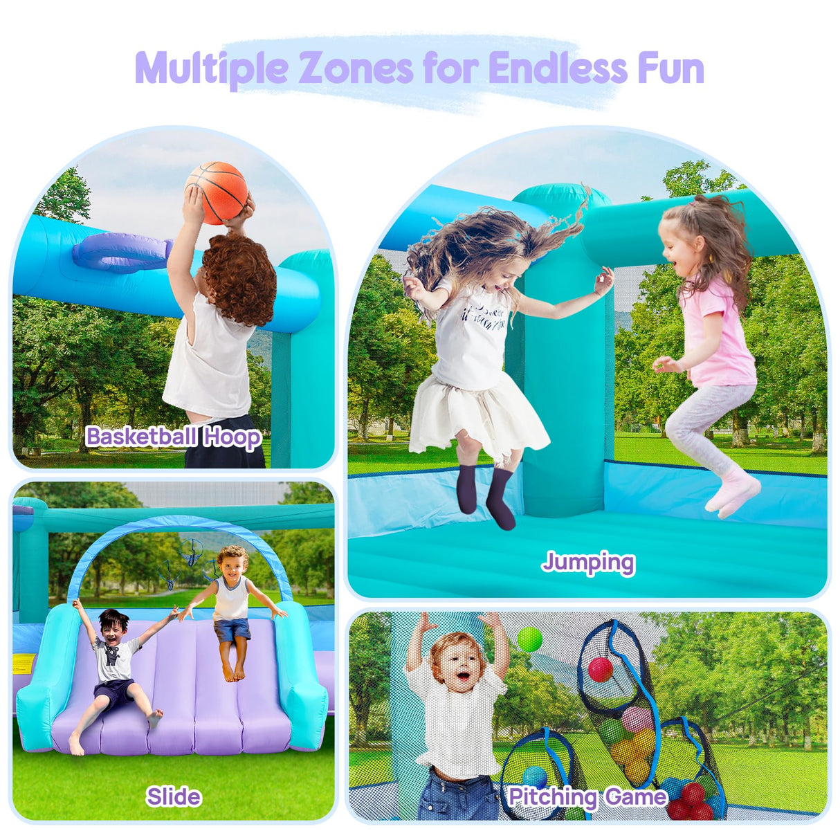 Easyair Large Bounce House for Big Kids, 14.8 x 14.5 FT Inflatable Bouncer Jumper Slide with 650W Blower, Basketball Hoop, Throw Ball Game, Ball Pits (Green, 177" L x 174" W x 94" H) Easyair