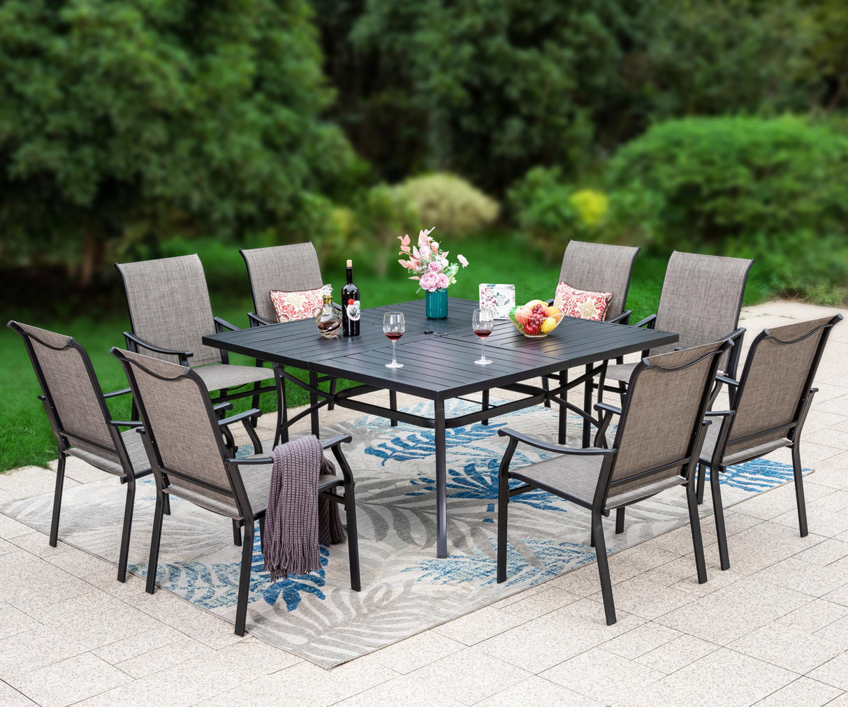 Sophia & William Patio Dining Set 9 Pieces, 8 Quick Dry Textilene Chairs and 1 Large Square Outdoor Dining Table, Durable All-Weather Patio Furniture for Lawn, Park, and Courtyard Support 350lbs Sophia & William