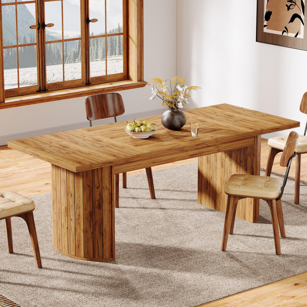 Tribesigns 78.7" Extra Long Dining Table for 6-8 People, Large Farmhouse Kitchen Table with Wooden Tabletop, Rustic Style Rectangular Dinner Table for Dining Room, Kitchen, Living Room, Brown Tribesigns