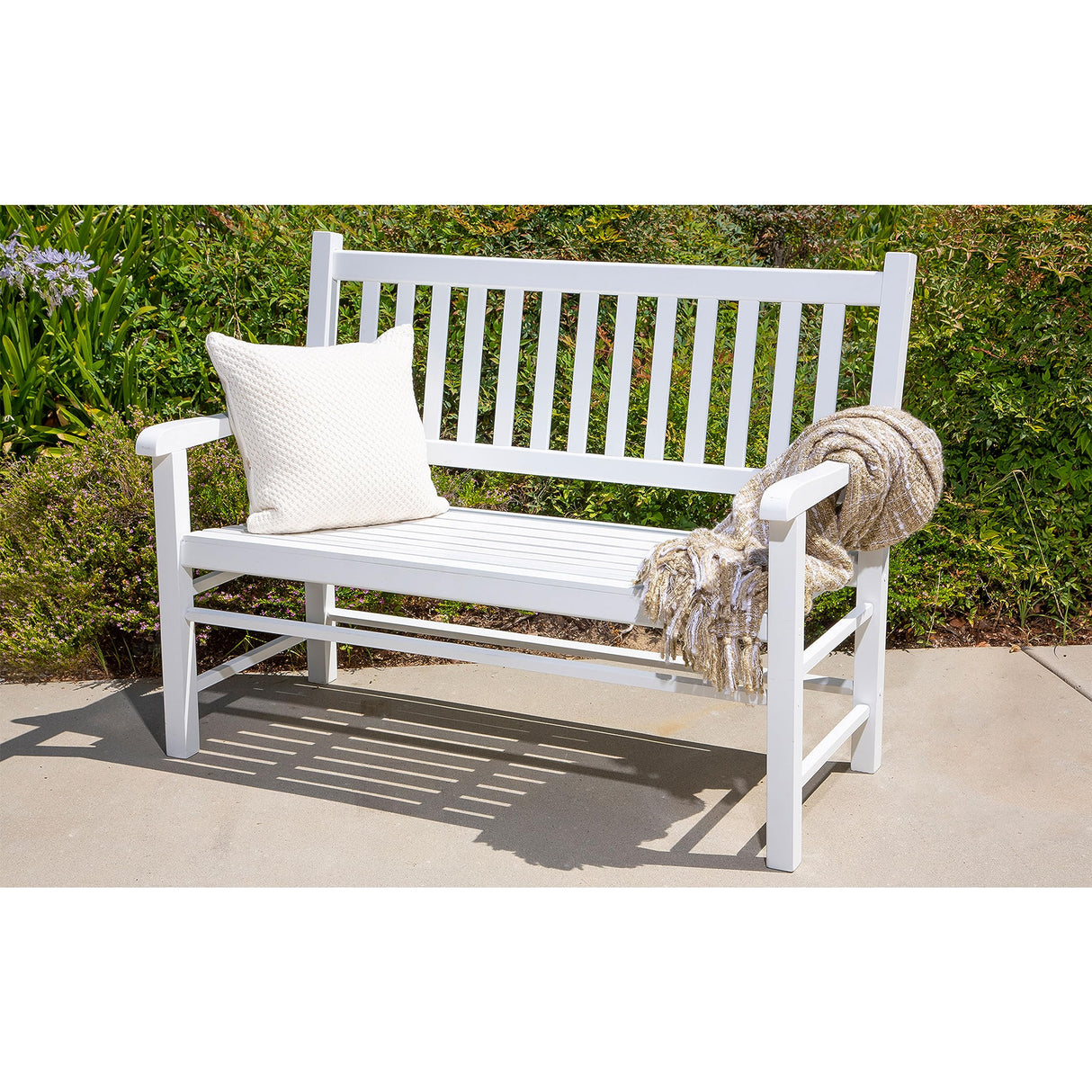 Shine Company Eden Outdoor Wood Garden Bench for Front Porch, Entryway, 24.5" D x 48" W x 38.75" H, White Shine Company
