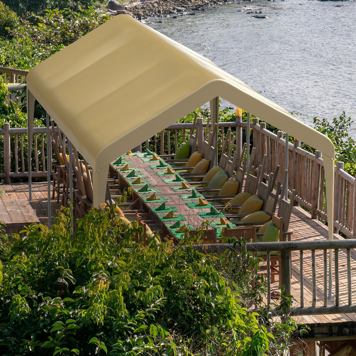 Morngardo Carport 10'x20' Heavy Duty Car Canopy Portable Garage with Roll-up Windows, Removable Sidewalls & Doors for Truck Boat Car Port, Party, Storage (Beige) Morngardo