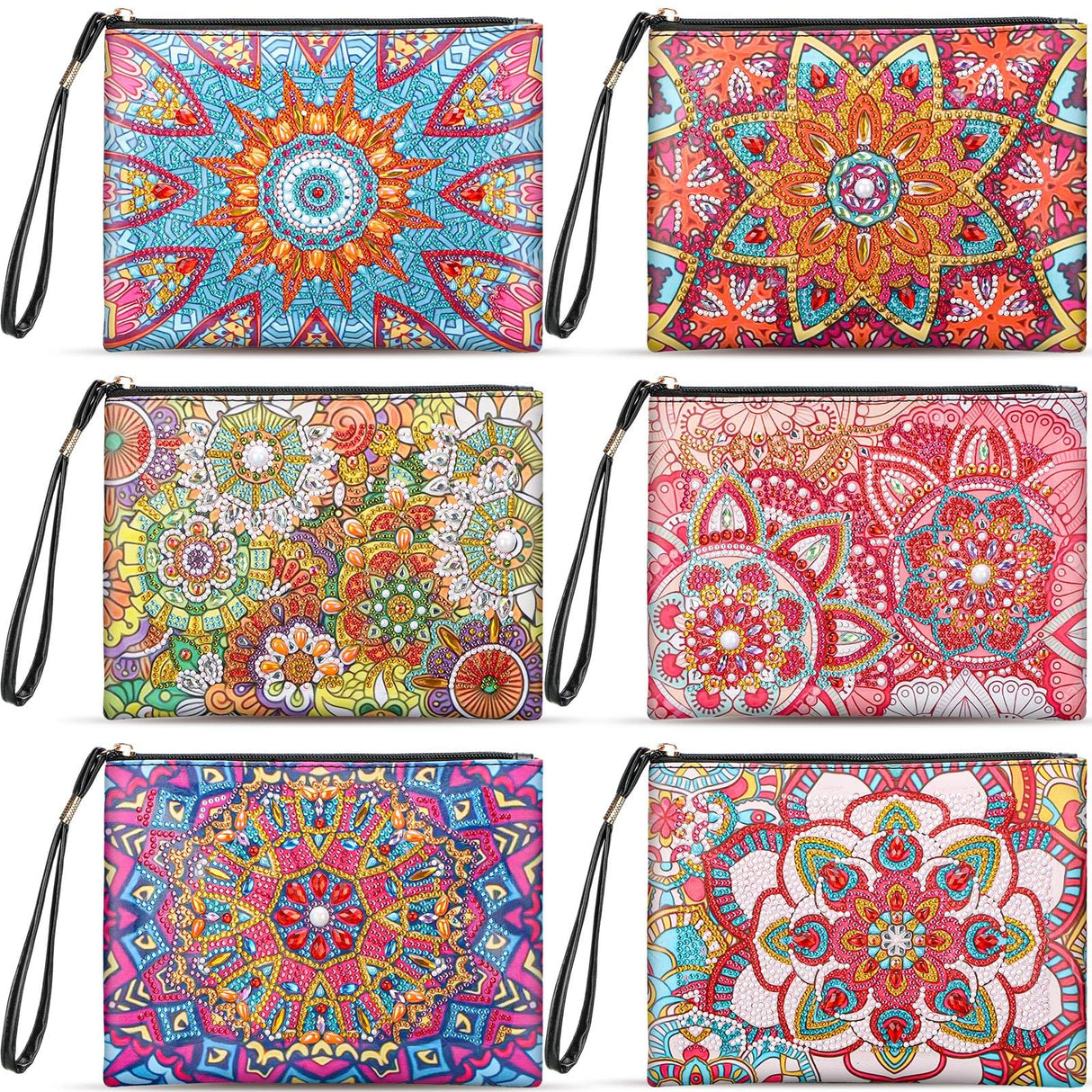 Sweetude 6 Pcs Mandala Diamond Painting Clutch Purses DIY Diamond Painting Bags Rhinestone Stitch Cross Body Handbag 5D Handmade Arts Craft Makeup Zipper Shoulder Bag for Women Christmas Gift Sweetude