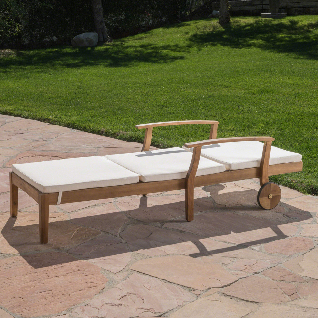 Christopher Knight Home Perla Outdoor Chaise Lounge with Water Resistant Cushion, Teak Finish / Cream Christopher Knight Home