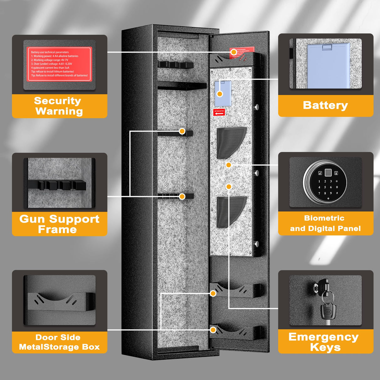 INTERGREAT 4-8 Large Rifle Gun Safe, Long Gun safes for Home and Pistols, Quick Access Rifle Gun Cabinet with Multifunction Lock for Home, Quick Access, Heavy Duty, Pockets INTERGREAT