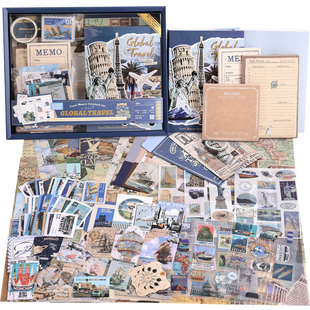 emmoolife Scrapbooking Supplies Kit, Daily Life World Travel Scrapbook Kit for Bullet Junk Journal, Stationery, A6 Grid Notebook, DIY Journaling Supplies, Birthday Craft Gift Teen Girl Kid Women emmoolife