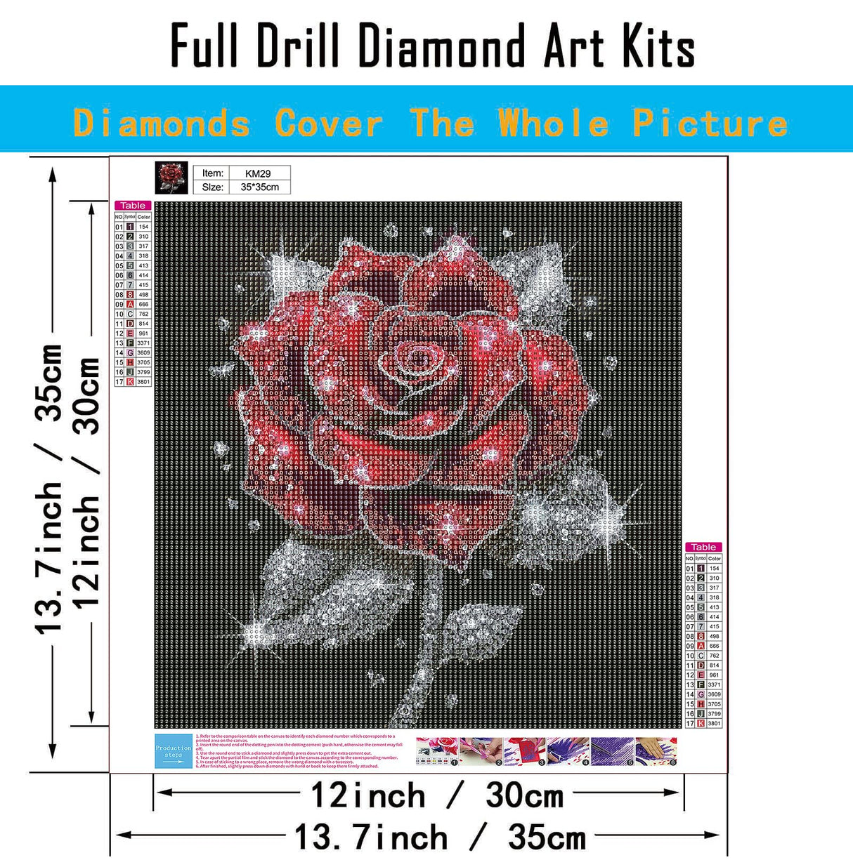 CHWGLFGG 5D Diamond Art Kits for Adults Beginners, Rose Diamond Painting Kits, DIY Full Round Drill Paint by Diamonds Dot Gem Art for Adults, Home Wall Decor 13.7X 13.7 Inch CHWGLFGG