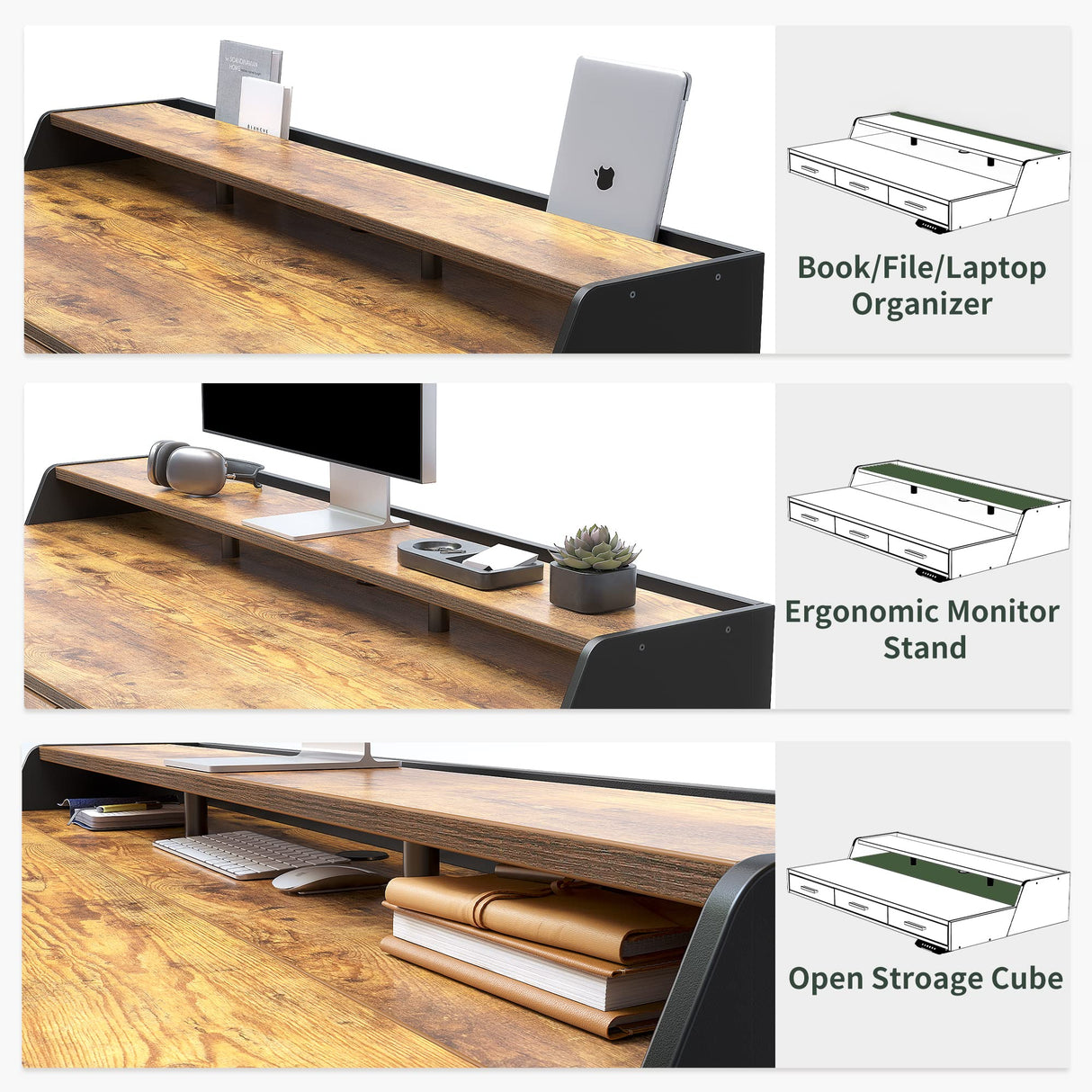 FEZIBO Electric Standing Desk with Drawers, 48x24 Inch Standing Desk Adjustable Height, Stand Up Desk with Monitor Shelf, Sit Stand Home Office Desk, Rustic Brown FEZIBO