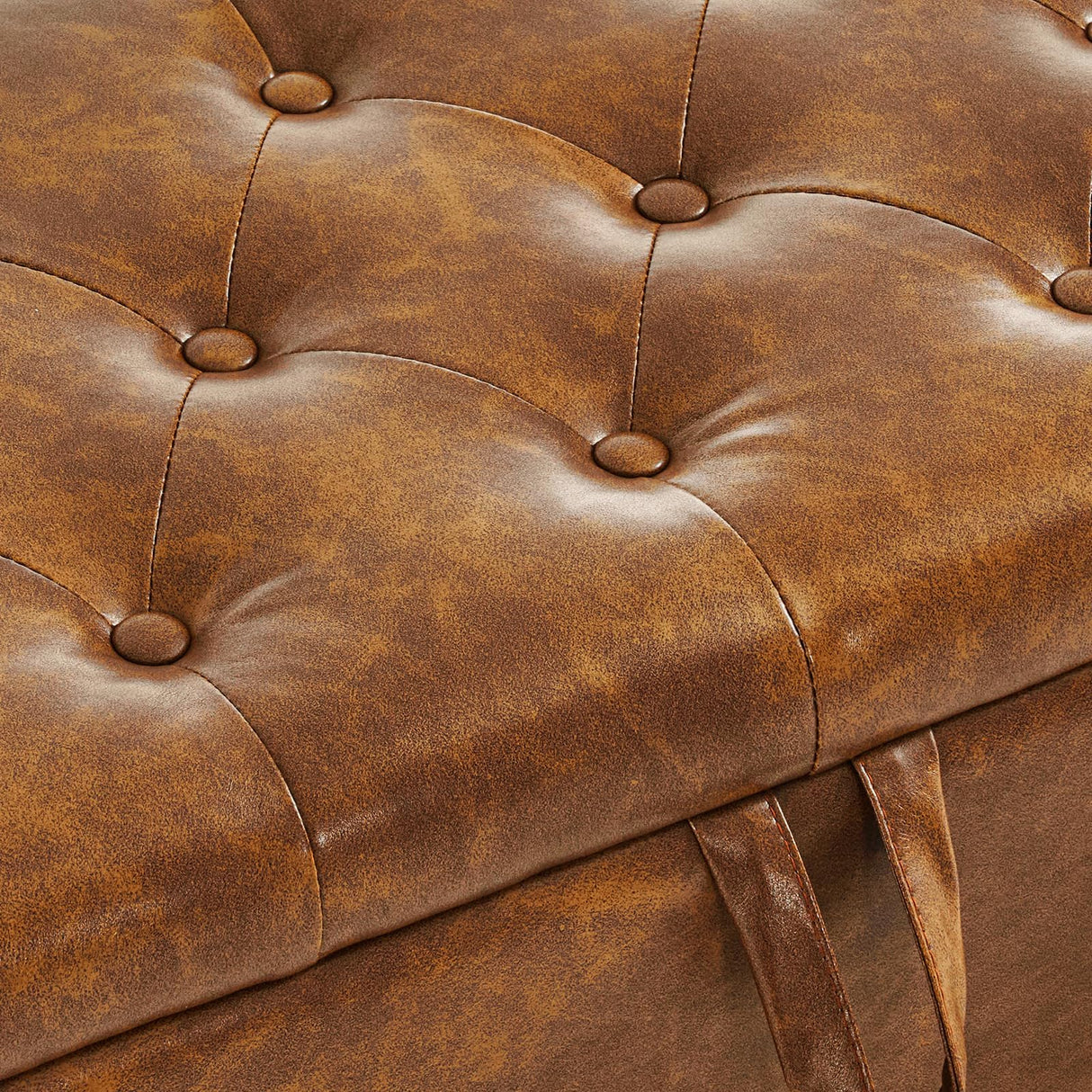 Furniliving Storage Ottoman Bench, Leather Bench End of Bed Bench with Solid Wood Legs Upholstered Ottoman Bench with Storage Indoor Bench for Living Room with Rolled Arm, Entryway, YellowBrown Furniliving