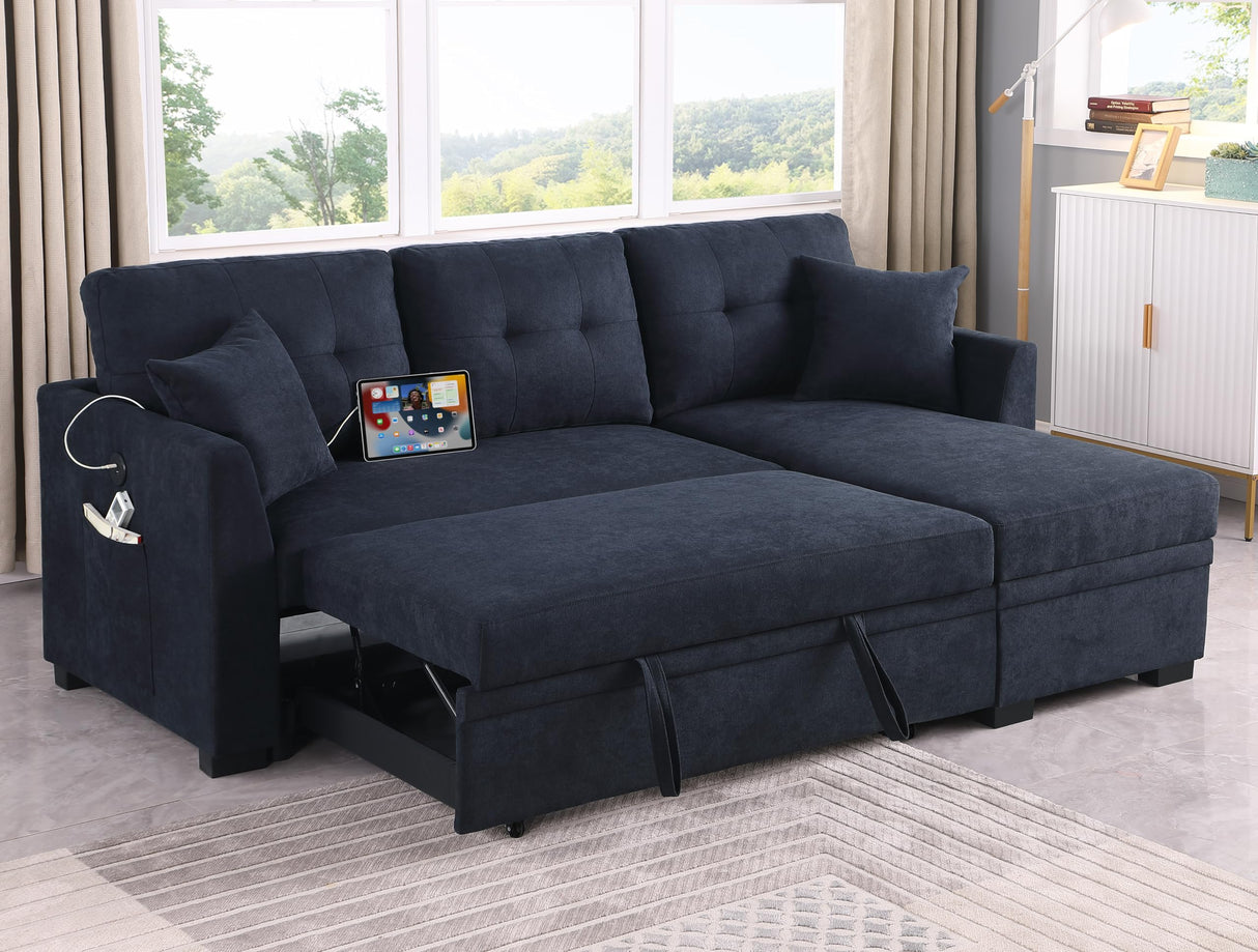 Eafurn L-Shape Reversible Sectional Sofa Bed Convertible Sleeper Corner Couch w/USB Ports and Storage Chaise, 4 in 1 Pull-Out Sofabed for Living Room, Apartment, Office Eafurn