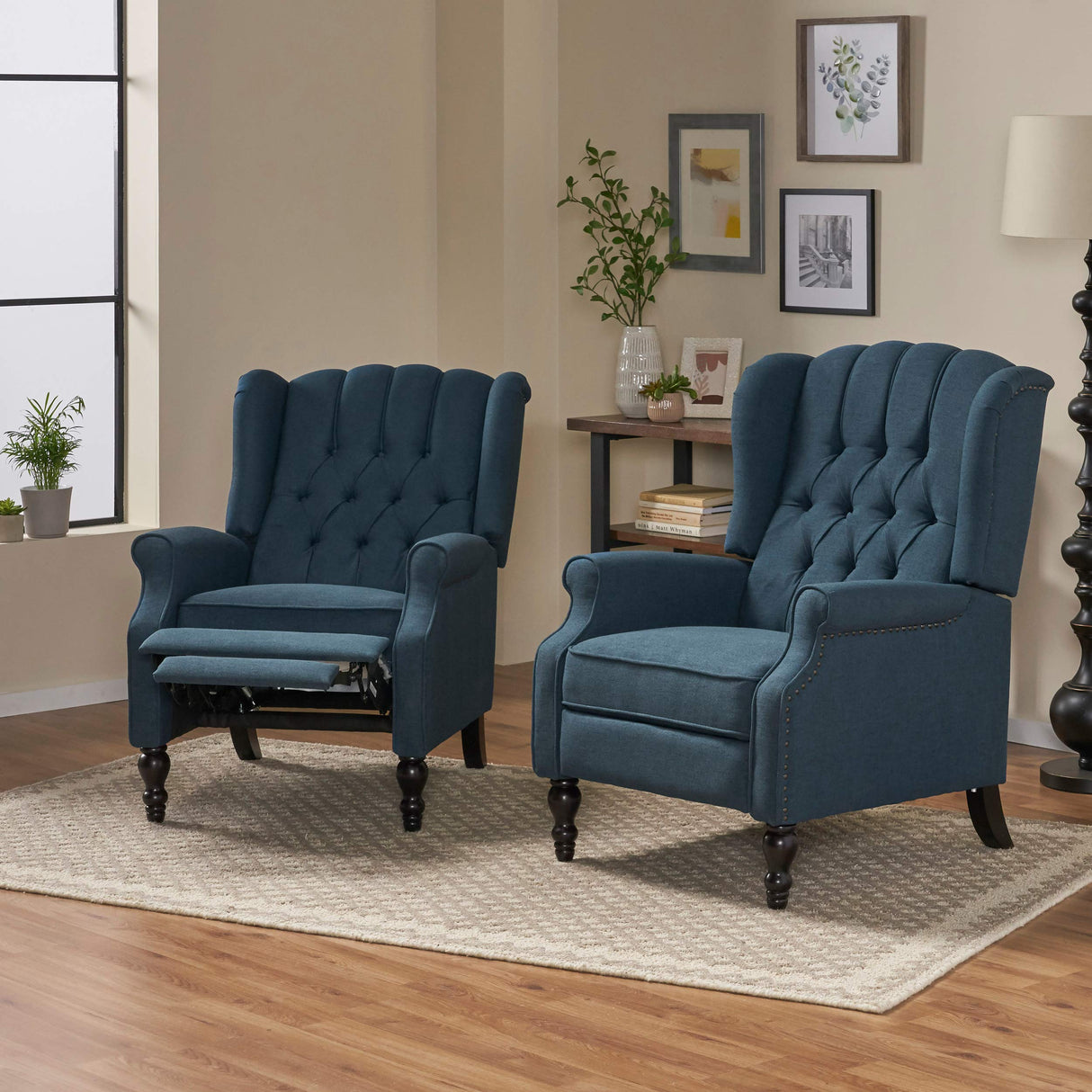 Christopher Knight Home Earlean Fabric Recliner (Set of 2), Navy Blue, Dark Brown Christopher Knight Home