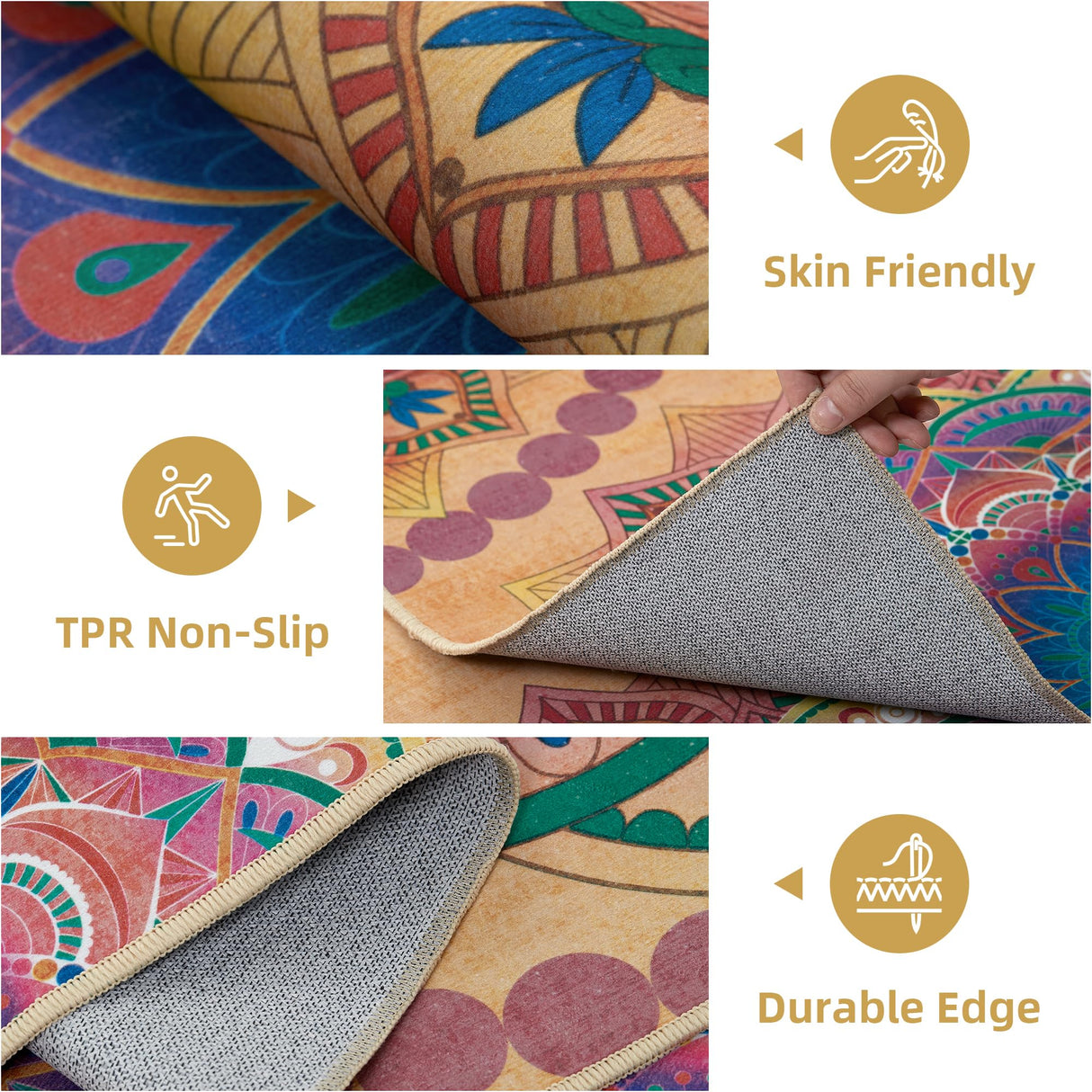 Arenarug Meditation Indoor Outdoor Rug 6x9 ft Mandala Pattern Rug Boho Style,Yoga Meditation Mat Picnic Rug for Patio Living Room Porch Garden Deck Backyard Easy to Clean Non Shedding Non-Slip Arenarug