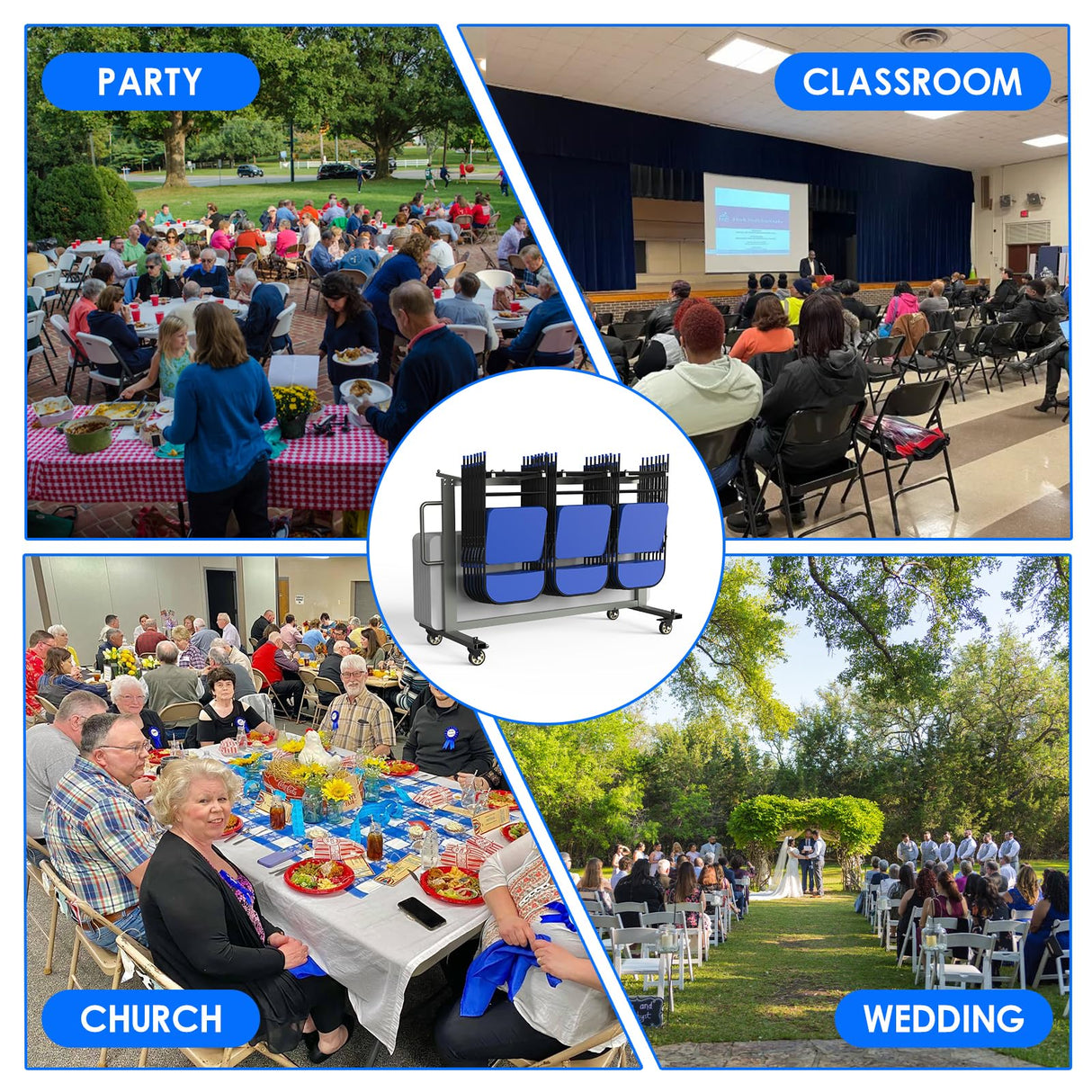 Grey Folding Chair and Table Cart, 400LBS Weight Capacity Folding Chair Dolly with 4In Swivel Wheels Make Storing and Transporting Chairs Easy Chair Storage Rack with Straps and Cover to Space Saving Qinqi