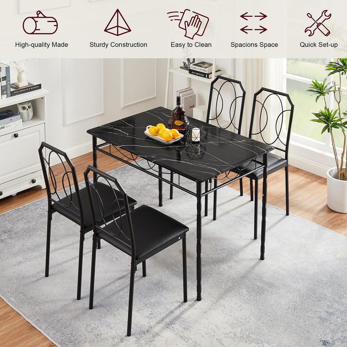VECELO 5 Piece Dining Table Set for 4, Dinette with Chairs for Kitchen, Breakfast Nook, Small Space,Easy Assembly VECELO