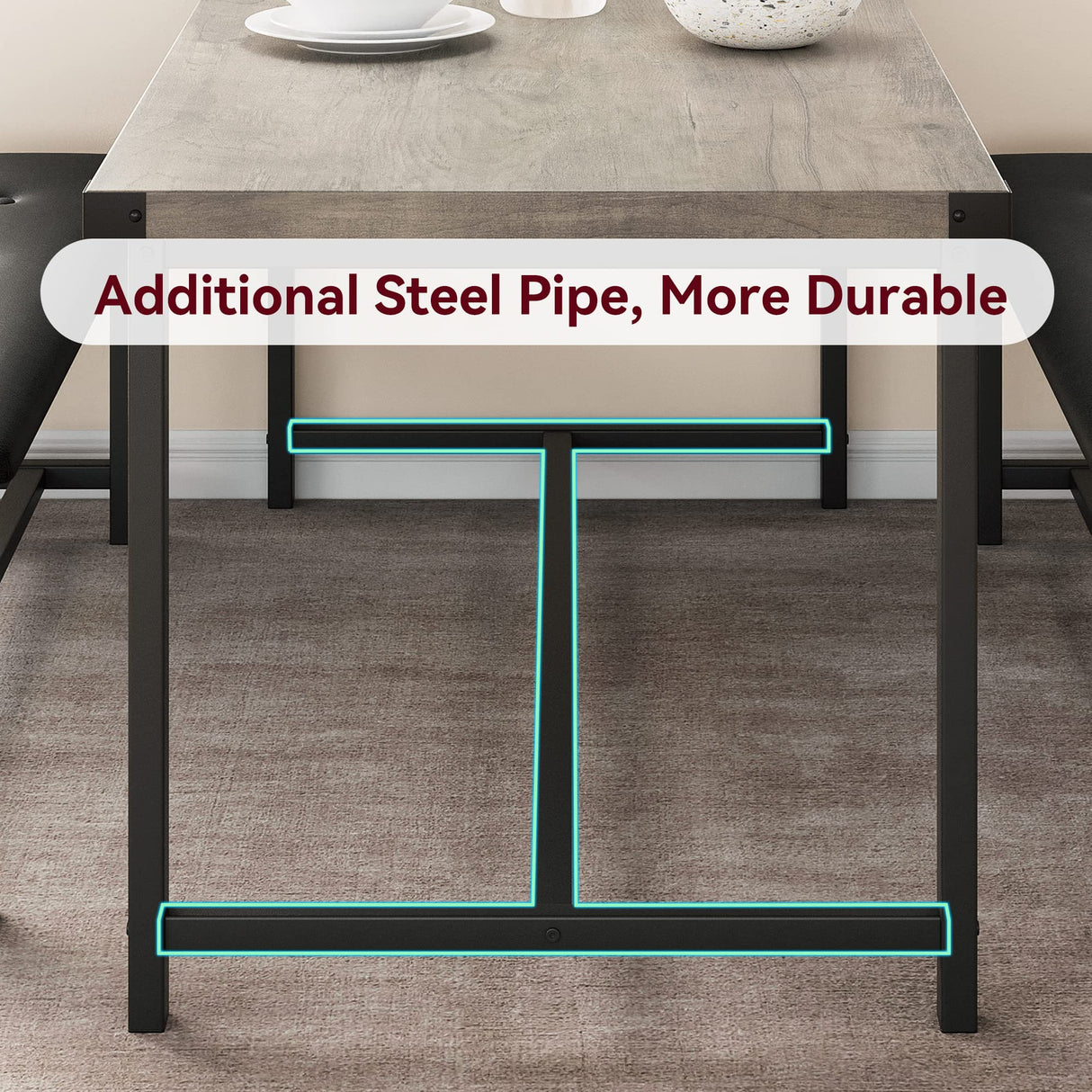 Alkmaar Farmhouse Dining 4 Kitchen Table Set with 2 Benches, Retro Gray Alkmaar