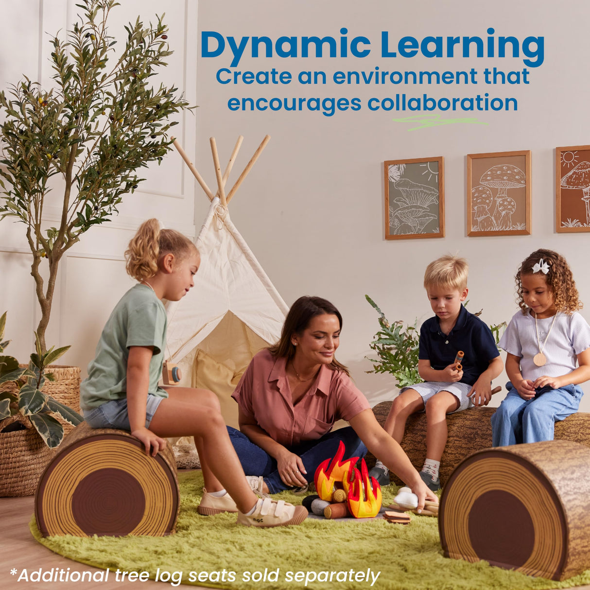 ECR4Kids SoftZone Tree Log Half Seat, 12in, Kids Bench, Chocolate ECR4Kids