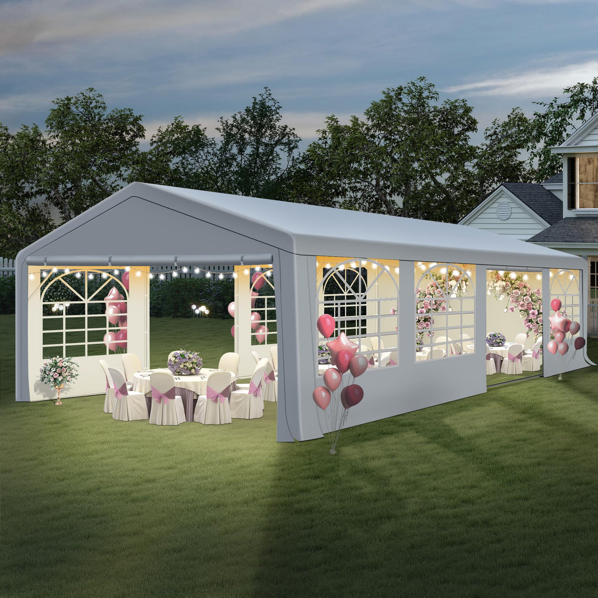 GARTOO 20' x 30' Heavy Duty Party Tent - Outdoor Wedding Gazebo Event Shelter Canopy with Removable Sidewall & 4 Sand Bags for Outdoor Event, Wedding, Birthday Party GARTOO