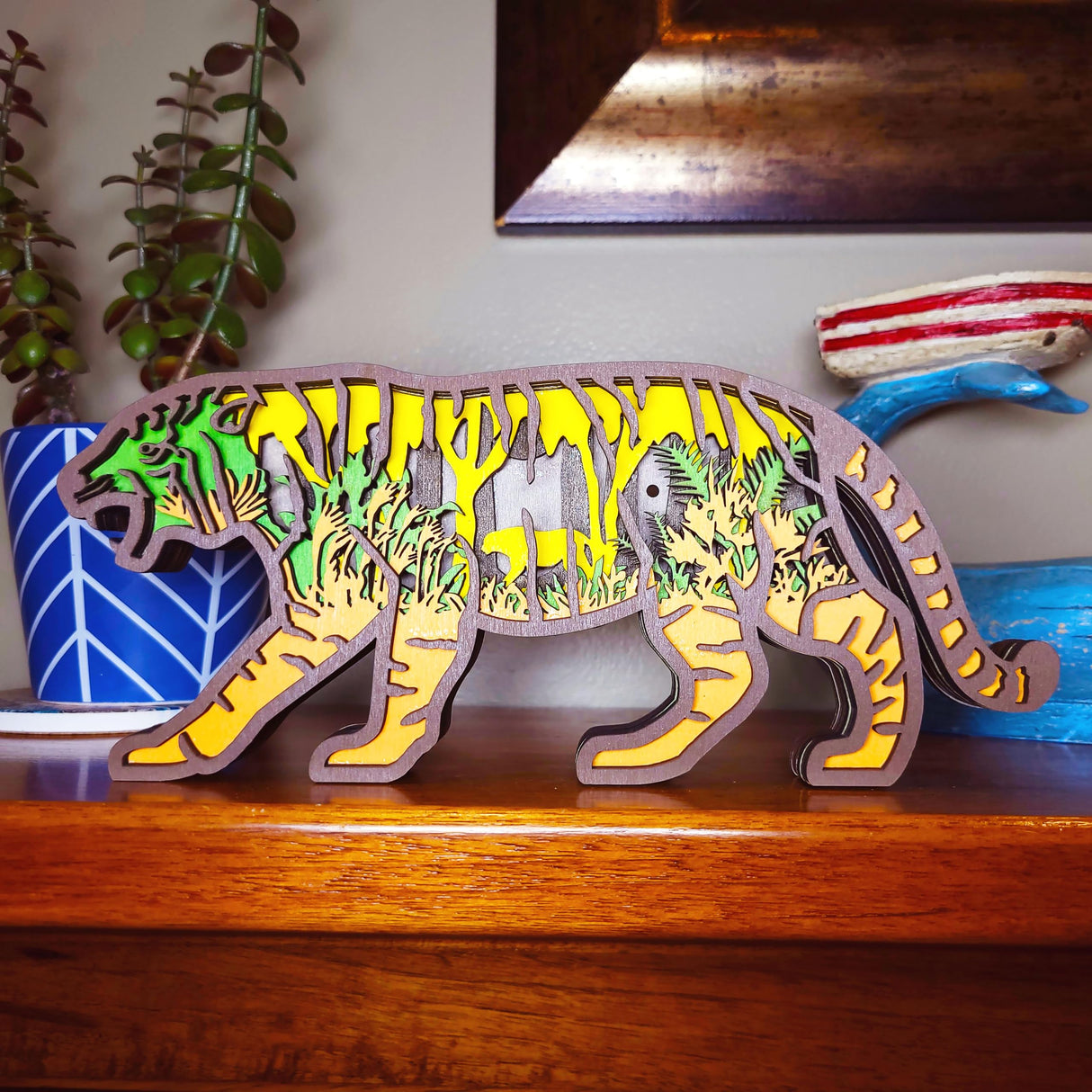 Generic Wooden LED 3D Tiger/Big Cat Animal LED Home Decor Night Light for Home- Wooden Animal Crafts/Figurines/Statues, Dog1_LED Generic